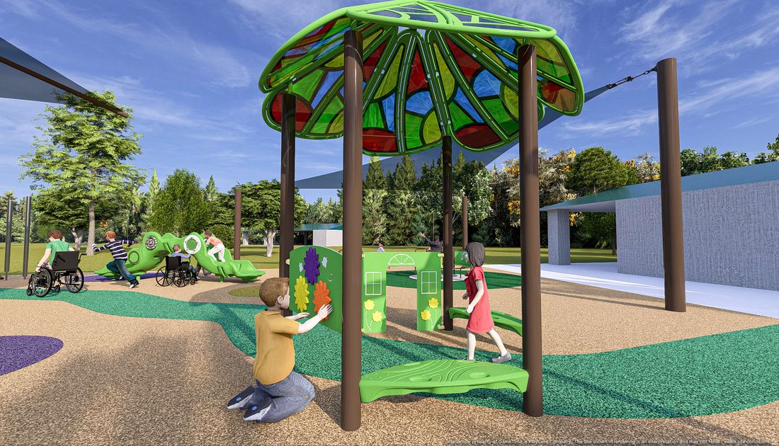 Gum Springs Park inclusive playhouse rendering with stained-glass roof
