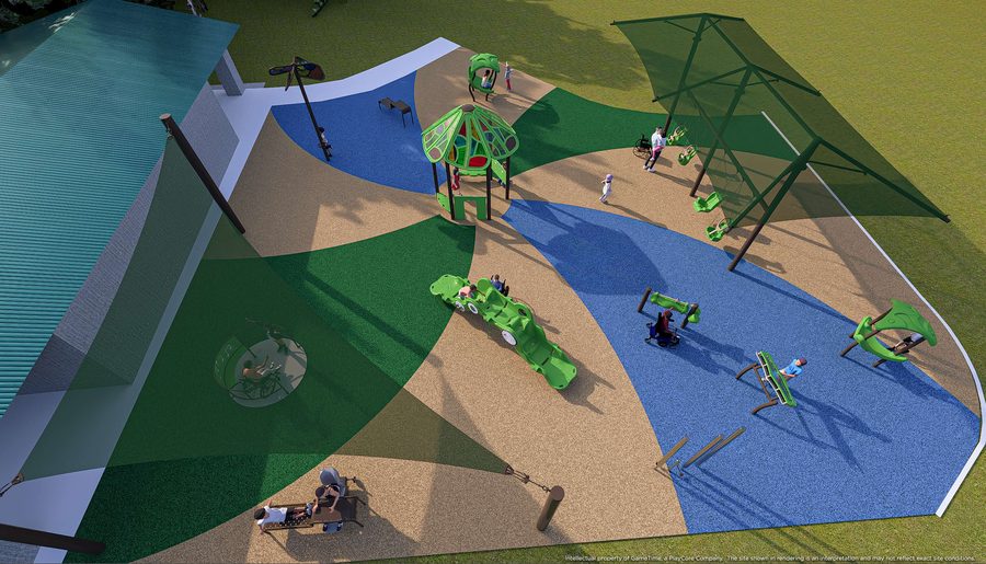 Aerial rendering of the full inclusive play area, Gum Springs Park