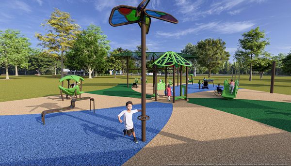 Foreground rendering of shadow play flower and adaptive seating, Gum Springs Park